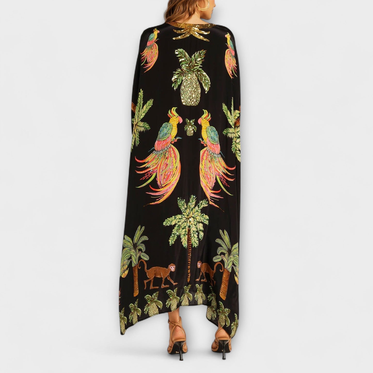 Stylish One Shoulder Summer Dress with Palm Tree Print