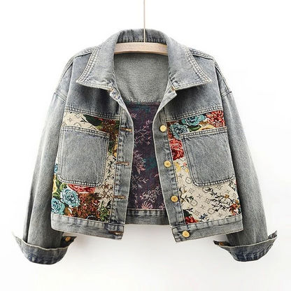 Ladies Vintage Flower Jeans Jacket - Olytrend
