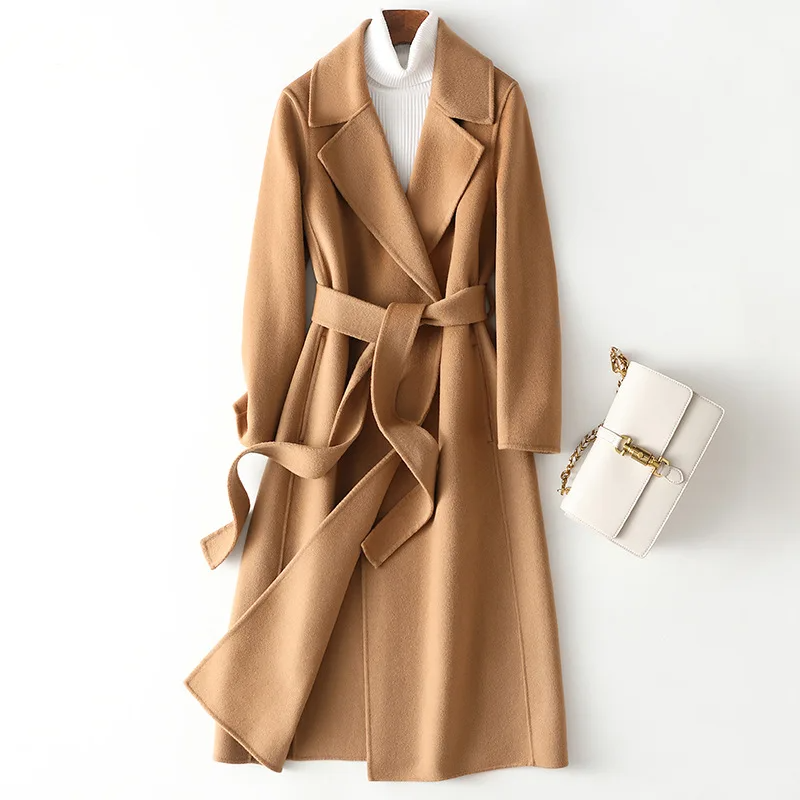 Classic Long Wool Coat with Belted Waist