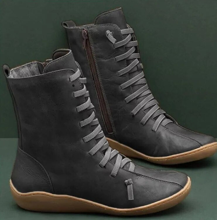 Ladies Leather Ankle Boots with Zipper and Comfortable Sole
