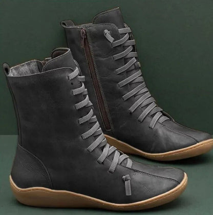 Ladies Leather Ankle Boots with Zipper and Comfortable Sole