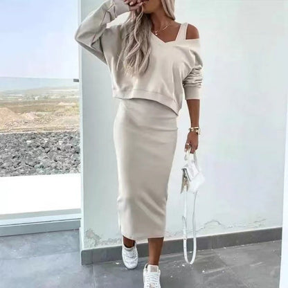 Dress & Sweater Set without Sleeves – Elisa-Beige-S-Nora Luxe