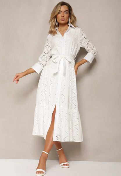 Casual Fit Women's White Lace Midi Dress