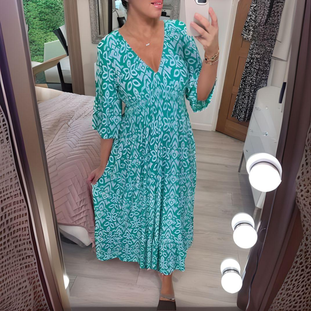 Flowy V-Neck Maxi Dress with Relaxed Fit