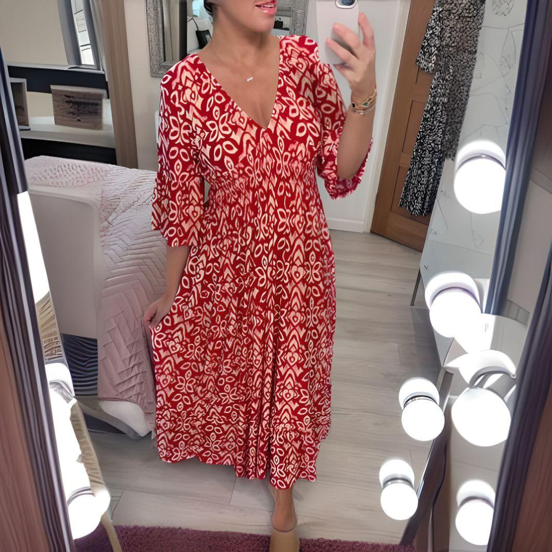 Flowy V-Neck Maxi Dress with Relaxed Fit