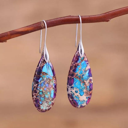 Teardrop Emerald Green Stone Earrings - Pexav