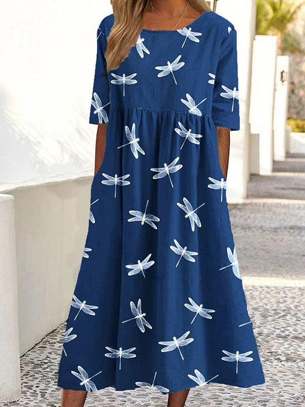 Casual Short Sleeve Floral Midi Dress - Nocini