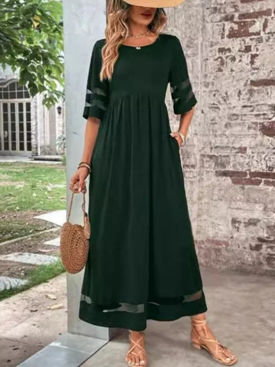 Loose Fit Women's A-Line Maxi Dress with Sheer Panels - Nocini