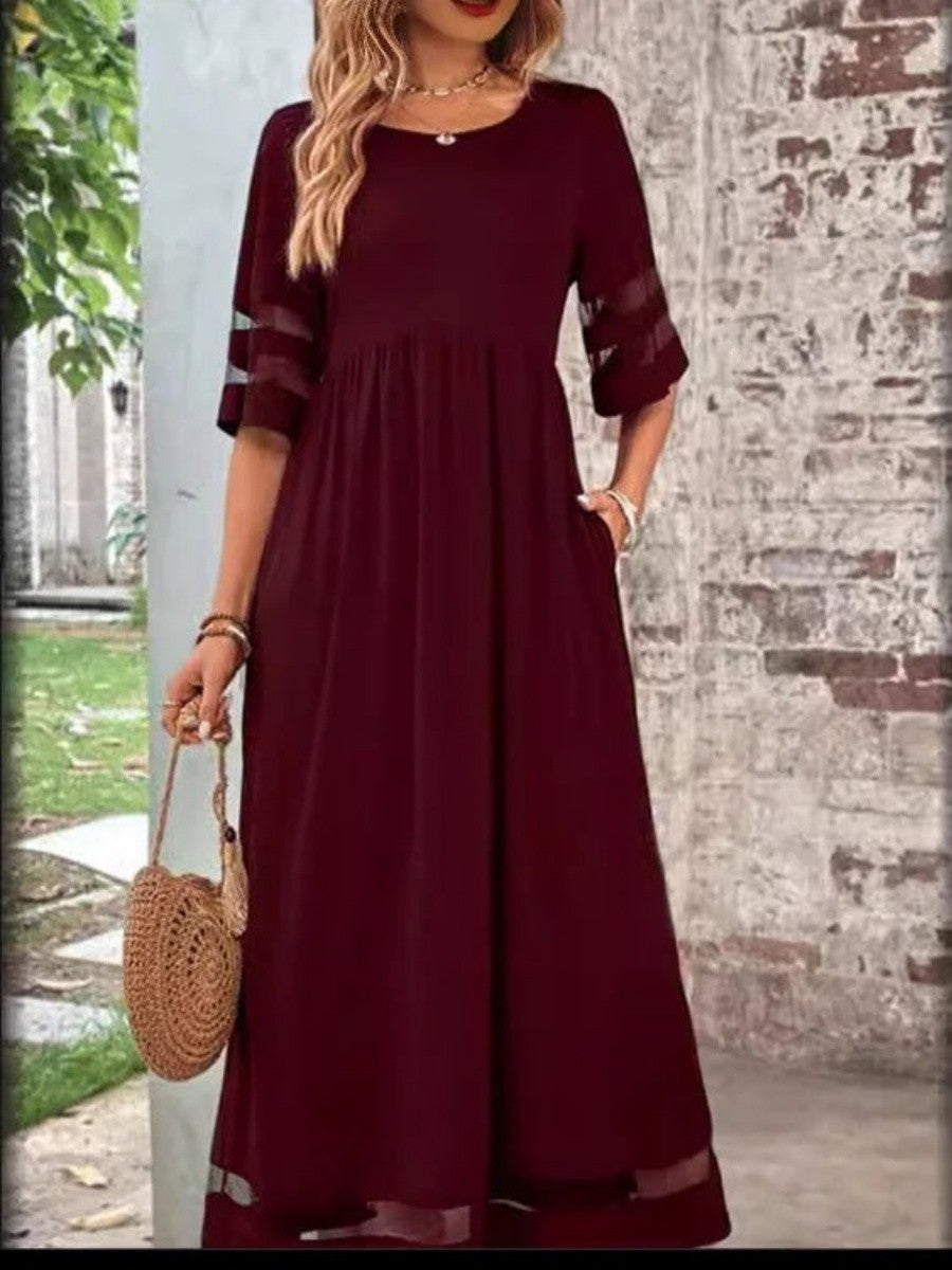 Loose Fit Women's A-Line Maxi Dress with Sheer Panels