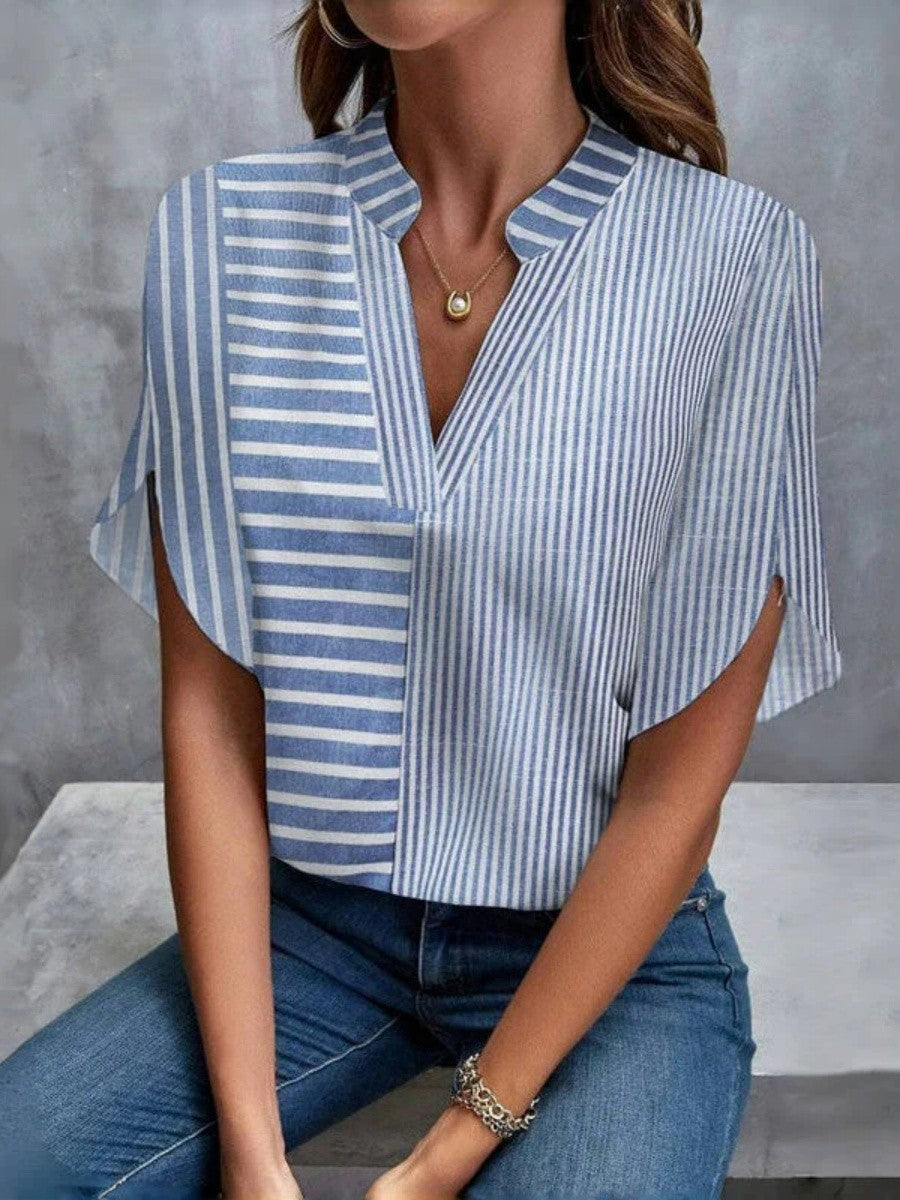 Casual V-Neck Striped Women's Blouse - Nocini