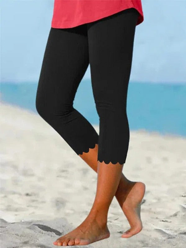 Women's Slim Fit Cropped Leggings with Scallop Hem - Nocini