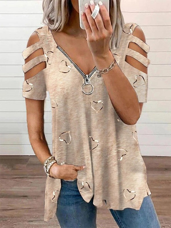 Casual V Neck Women's Heart Print Blouse - Nocini
