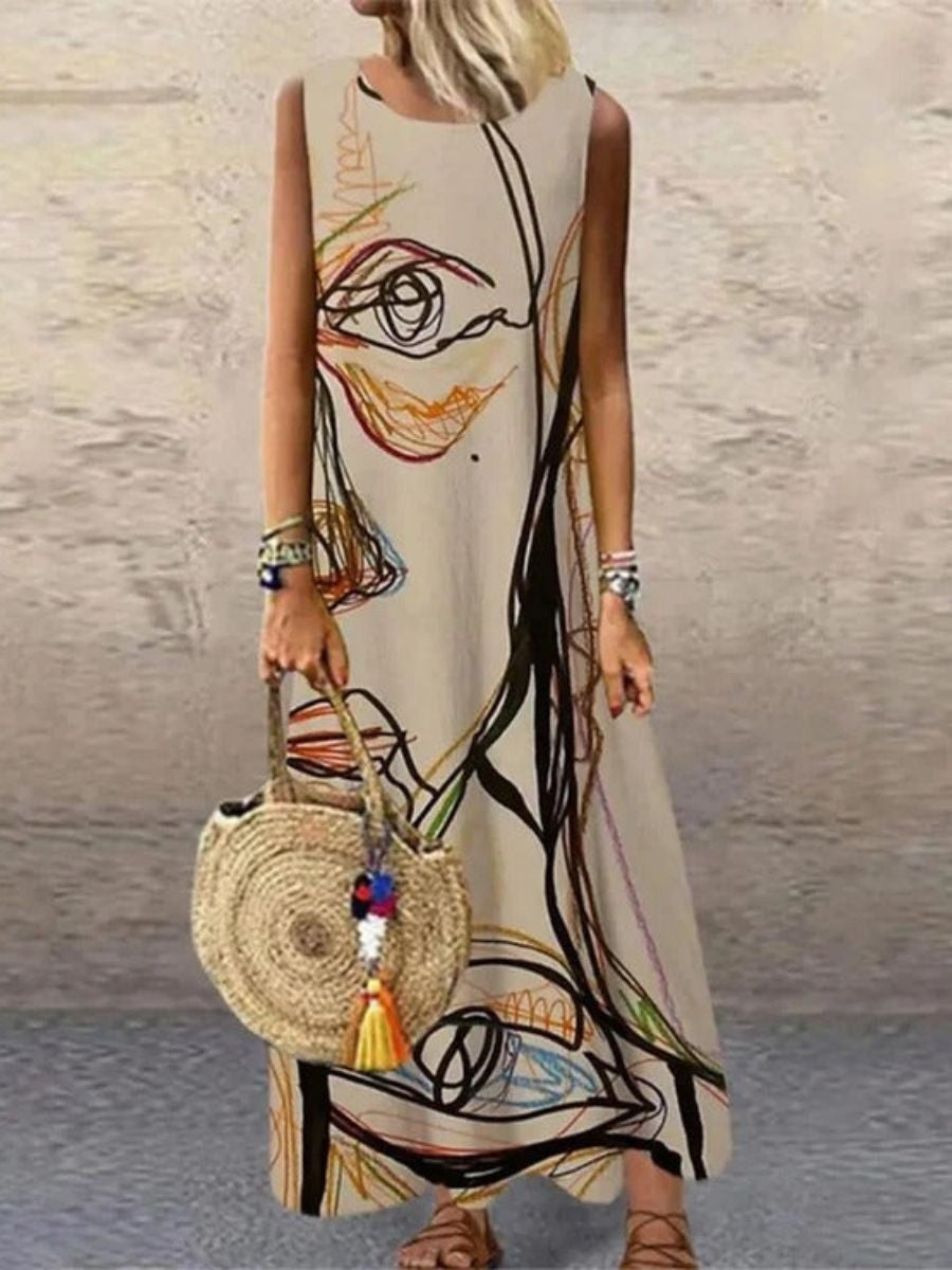 Casual Summer Maxi Dress with Abstract Print - Nocini