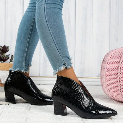 Ladies' High Heel Ankle Boots with Animal Print Detail