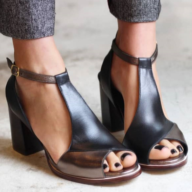 Fashion Black Ankle Strap High Heels - Olytrend