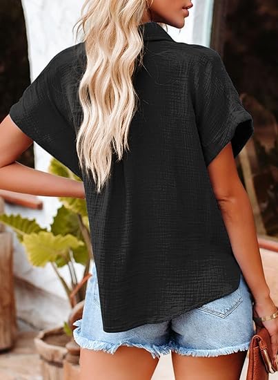 Women's Classic Casual Short Sleeve Shirt with Pocket
