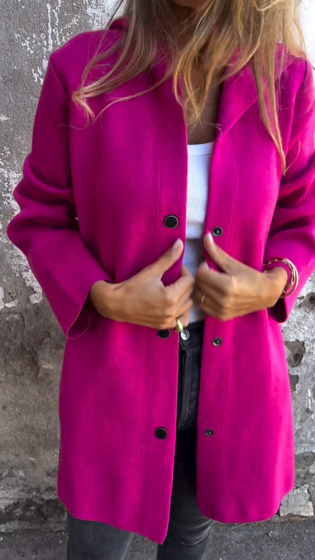 Warm Women's Coat with Hood and Button Front