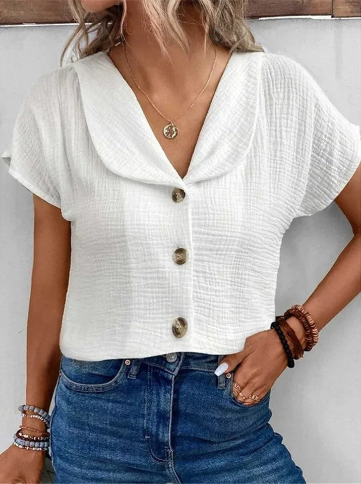 Loose Fit Short Sleeve Blouse with Wrinkled Finish - Nocini
