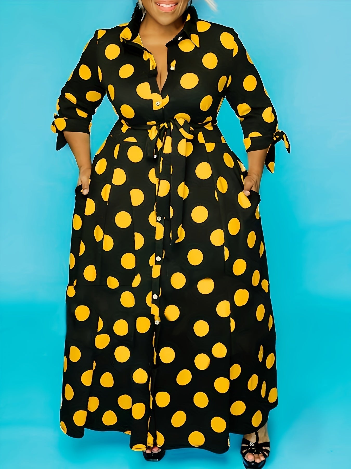 Floral Long Dress with Buttons and Tie Waist - Nocini