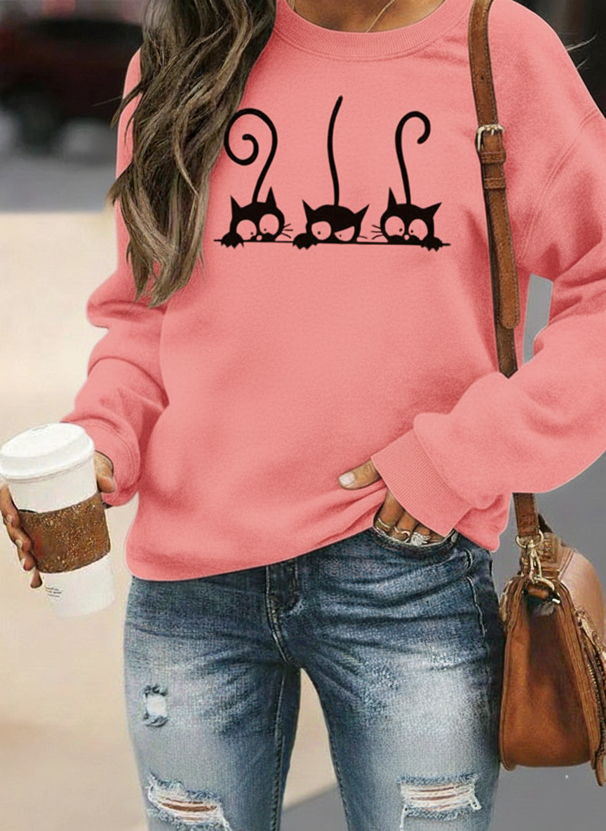 Comfy Women's Cat Graphic Sweatshirt