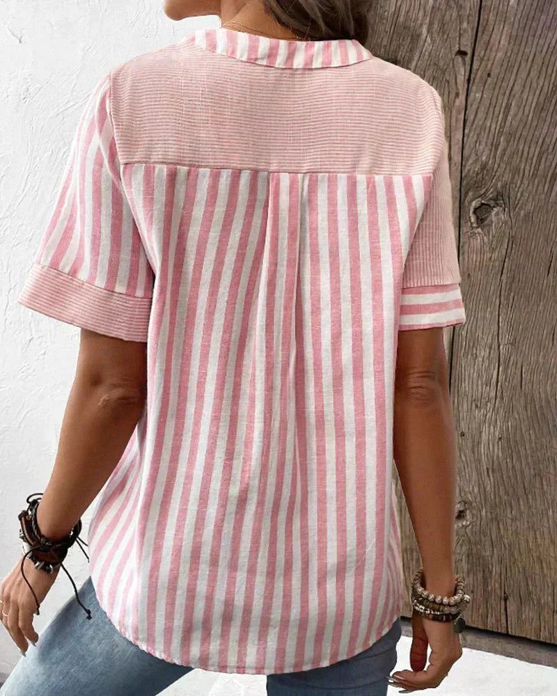 Casual Short Sleeve Striped Women's Shirt