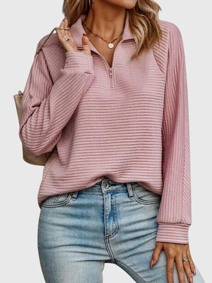 Classic Crew Neck Zip Up Sweater