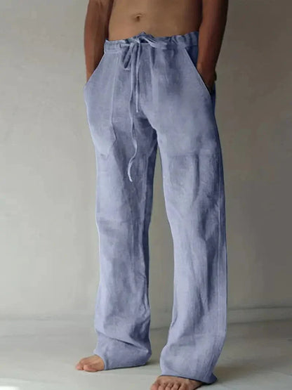 Comfortable Linen Blend Casual Drawstring Trousers