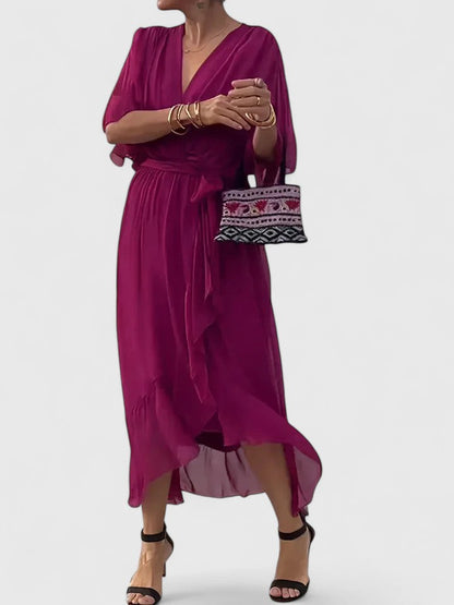 Simple V Neck Summer Dress - Olytrend