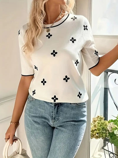 Casual Females Short Sleeve Floral Sweater