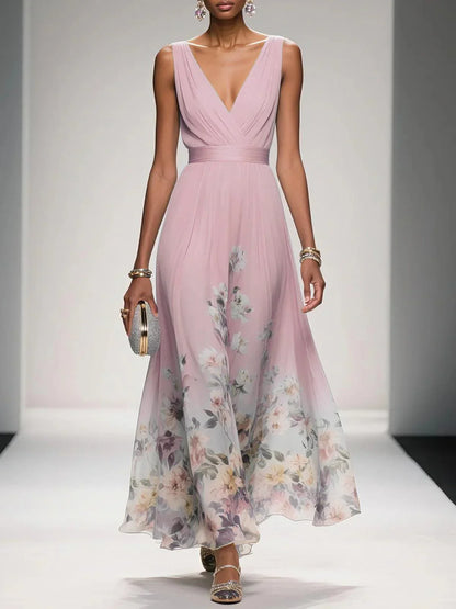 Pastel Blue Flower Maxi Dress