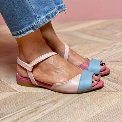 Fashionable One Side Pink Block Heel Sandals