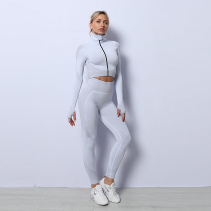 Women's Fitness Outfit - Moisture Wicking High Waist 3 Piece Set