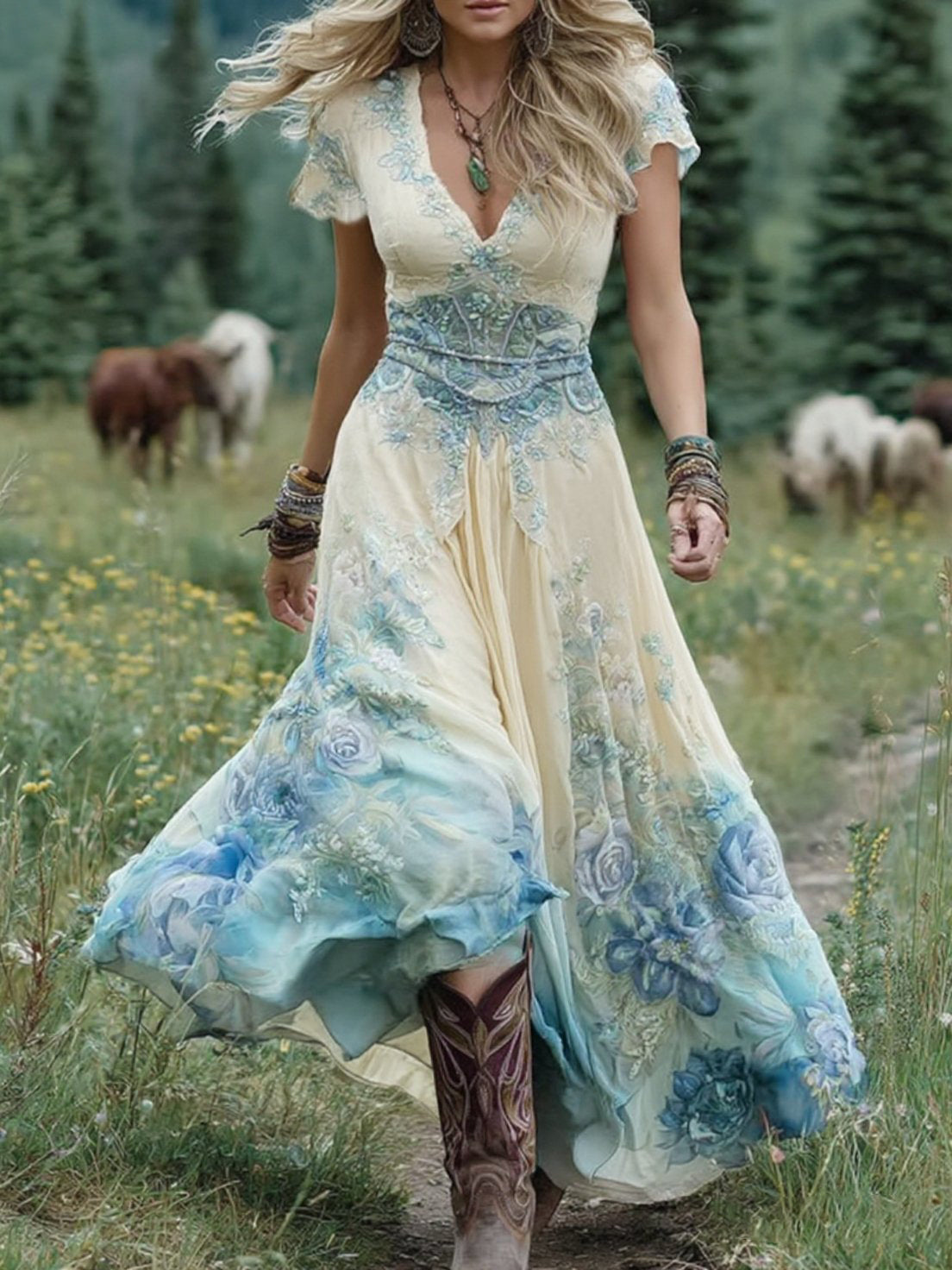 Colorful Floral Long Evening Dress
