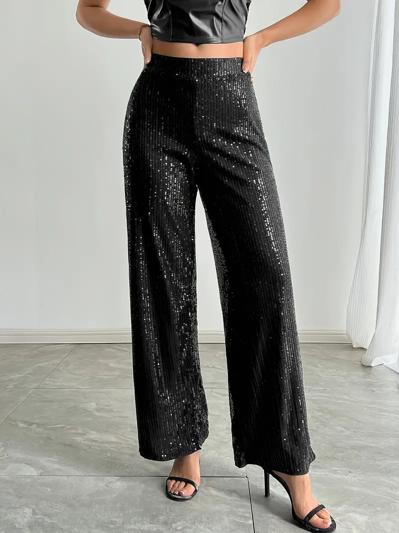 Glittery Wide Leg Women's Pants