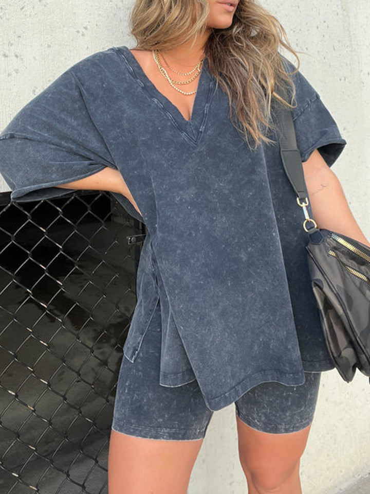 Comfy Women's V-neck T-shirt Lounge Set - Nocini