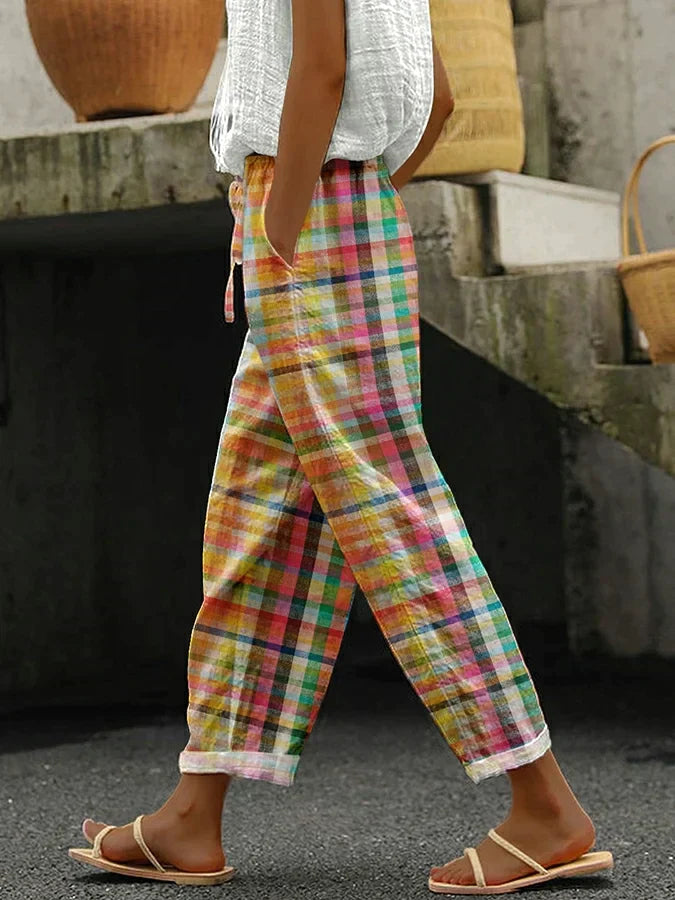 Relaxed Fit Plaid Trousers - Olytrend
