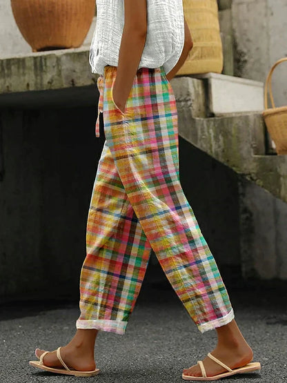 Relaxed Fit Plaid Trousers - Olytrend