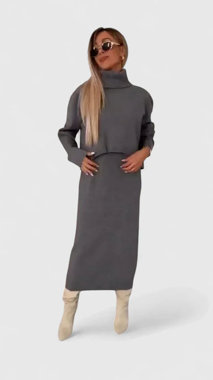 Stylish Dress and Crew Neck Jumper Set - Olytrend