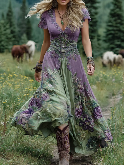 Colorful Floral Long Evening Dress