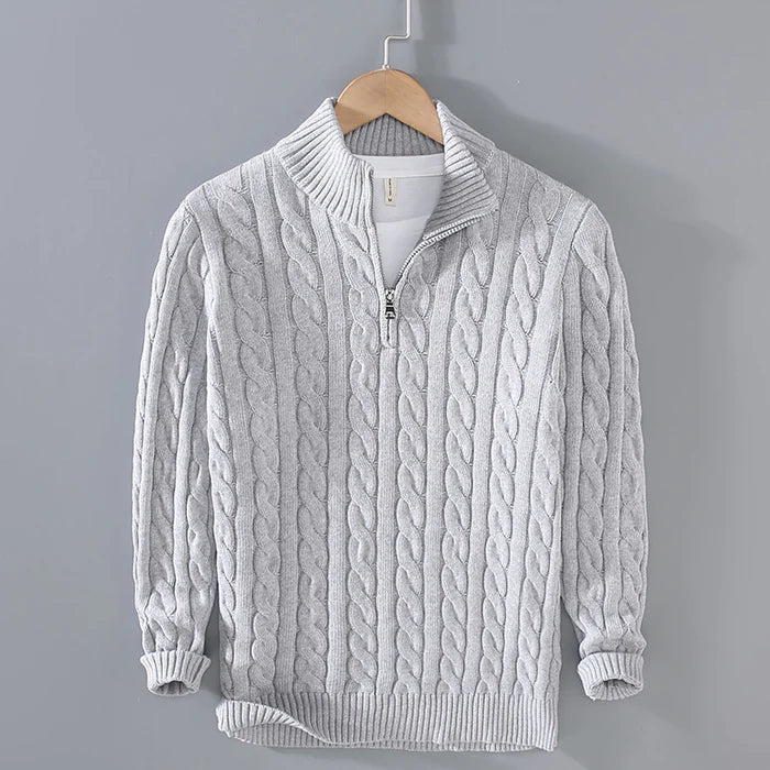 Men's Thick Cable Knit Zip Sweater