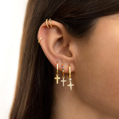 Earrings with Cross Pendant - Aurelia-Gold-Nora Luxe