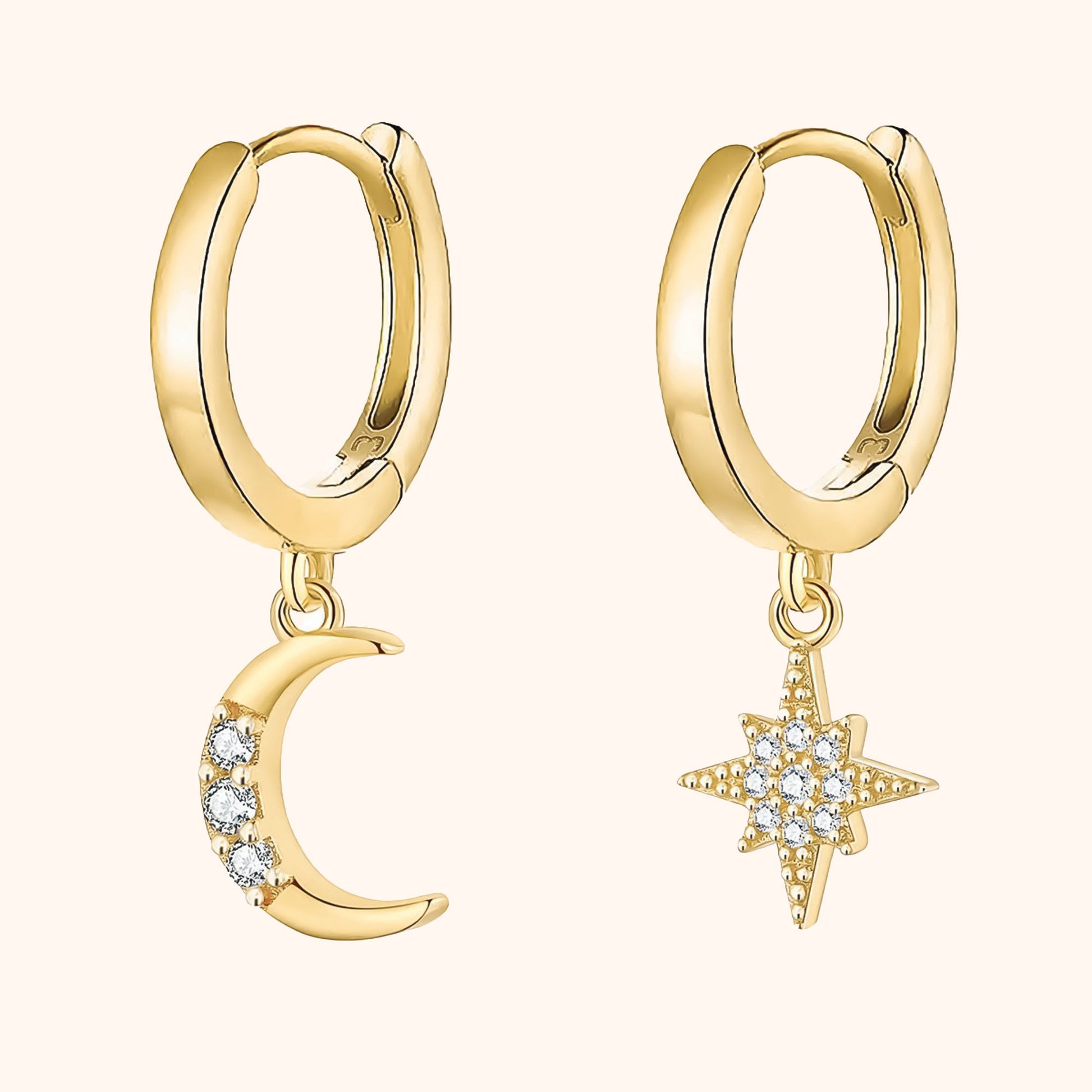 Sparkly Moon Star Drop Earrings - Pexav