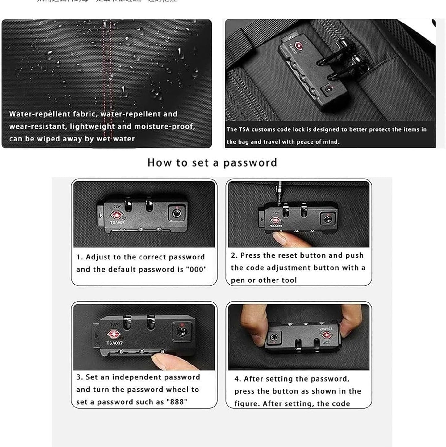 Waterproof Security Travel Bag with Lock & Wet Pocket