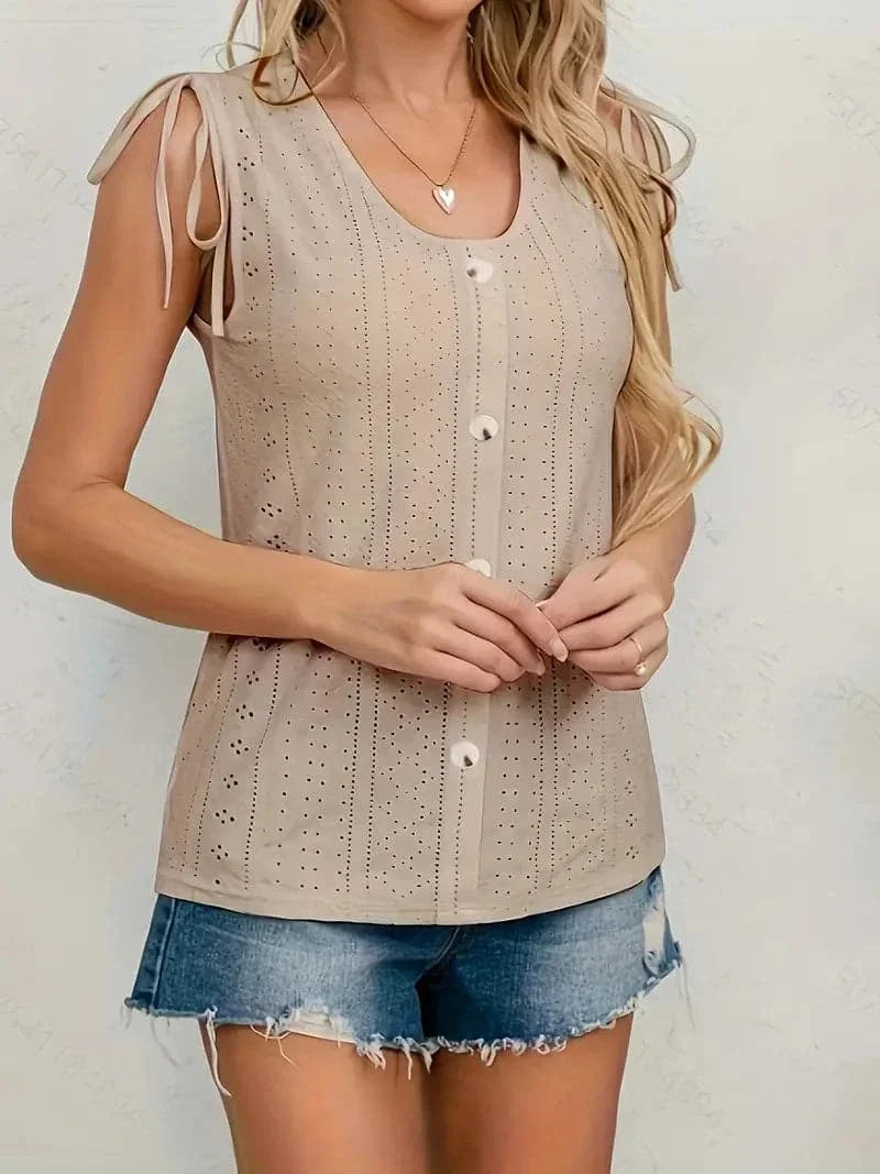 Women's Summer Tank Top with Buttons and Lace Detail