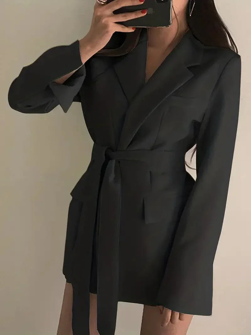 Classic Fit Women's Blazer Dress with Belted Waist