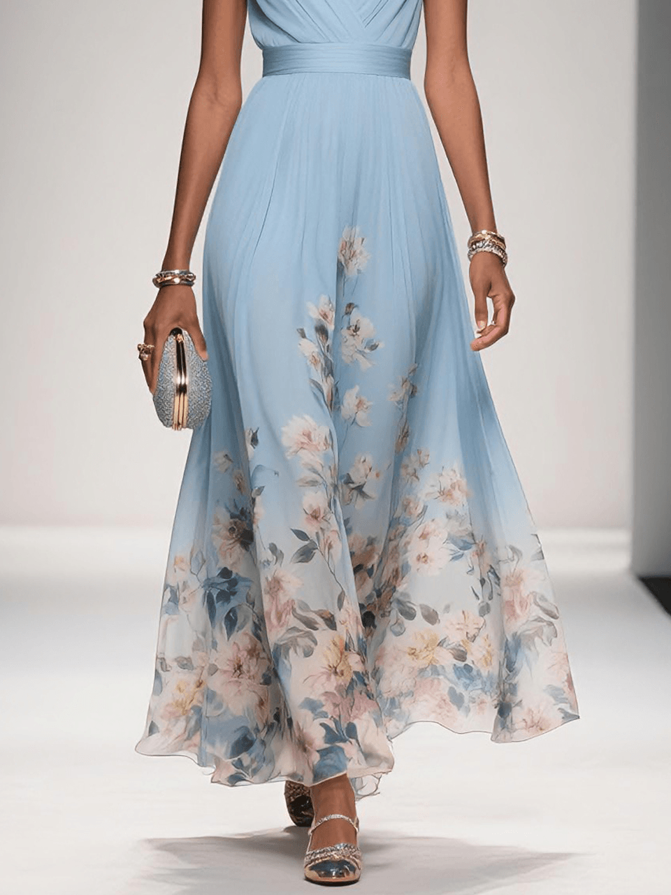 Pastel Blue Flower Maxi Dress