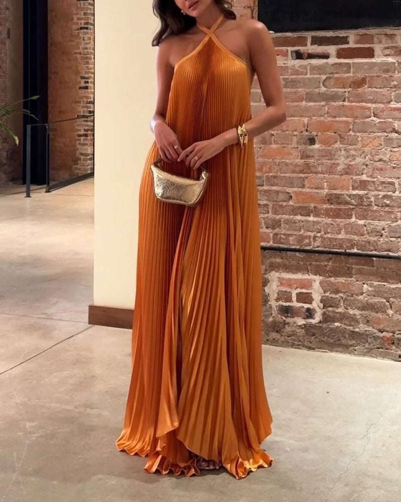 Long Flowy Halter Neck Evening Gown - Nocini