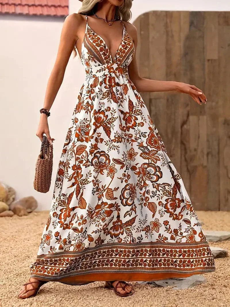 Flowy V-Neck Floral Maxi Dress for Women - Nocini