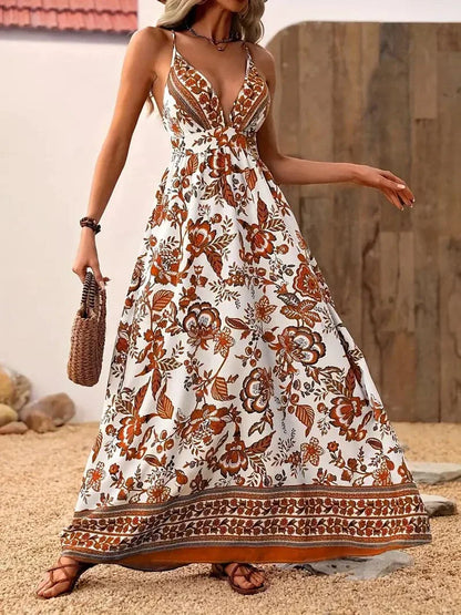 Flowy V-Neck Floral Maxi Dress for Women - Nocini