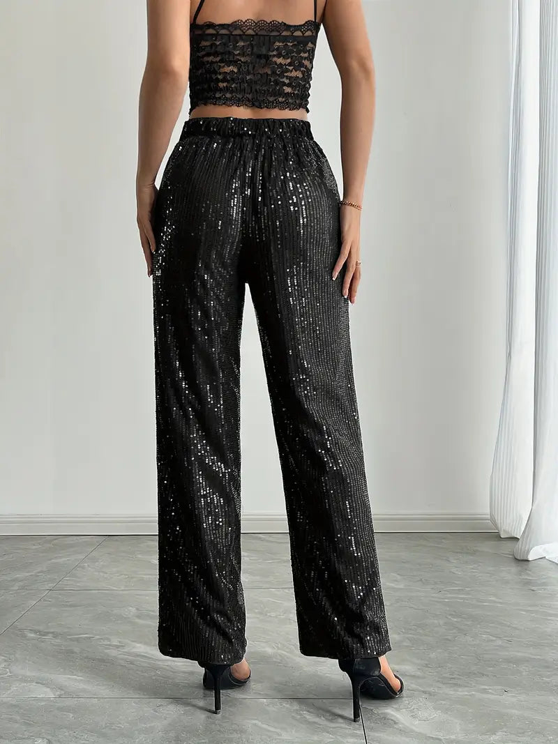 Glittery Wide Leg Women's Pants